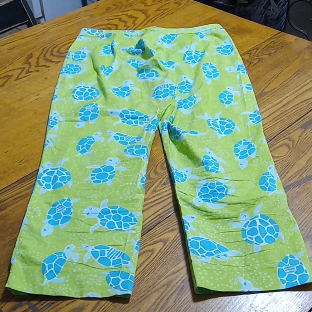 LILLY PULITZER Womens PANTS 8 Preowned Casual SLACKS GREEN Used TURTLES COTTON - Picture 7 of 7